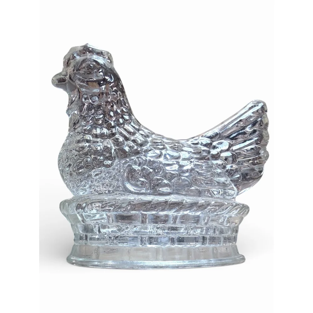 Vintage Clear Glass Hen Figurine — Open Bottom Farmhouse Cottagecore Decor